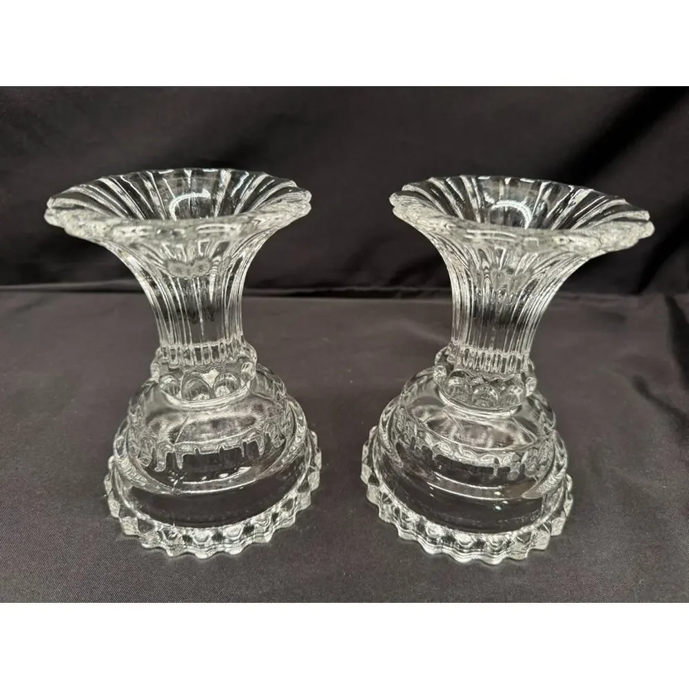 Pair of L.E. Smith Vintage Pink Fairy Lamps Clear Glass Pedestal Candle Holders